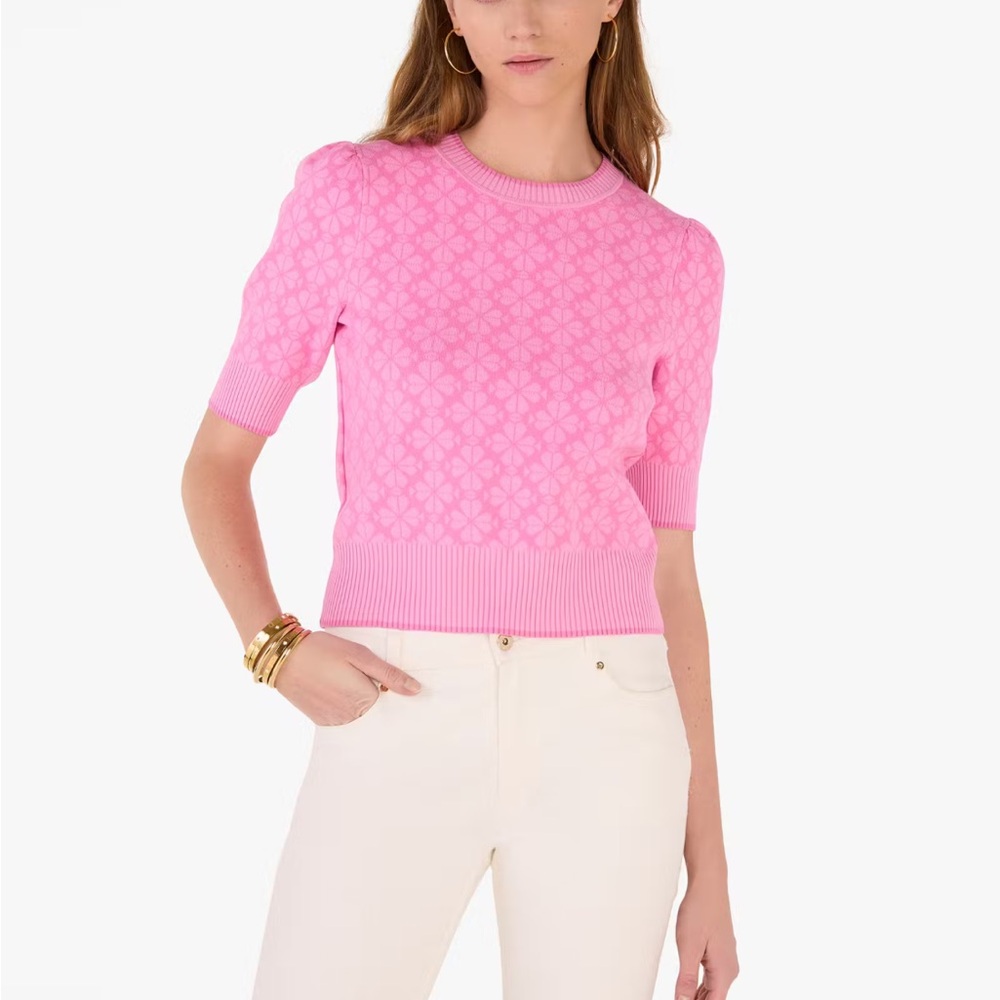 Kate Spade Pink Fitted Ribbed Short Sleeve Top
